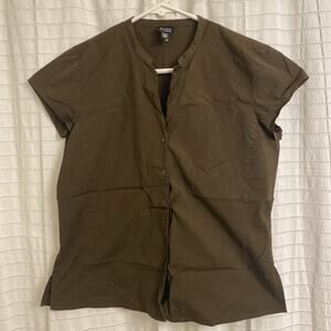 eileen fisher top xs Brown Button Up Casual Short Sleeve Cotton